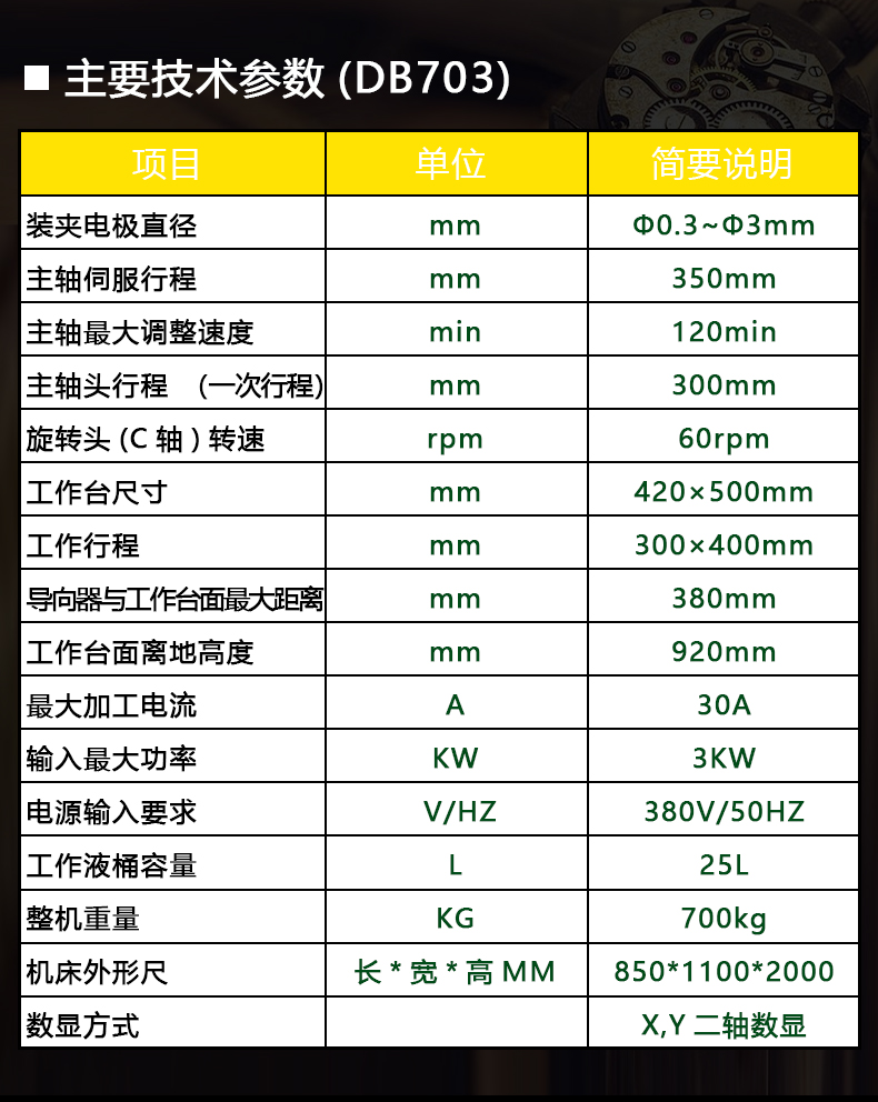 DB703電火花穿孔機技術參數(shù)